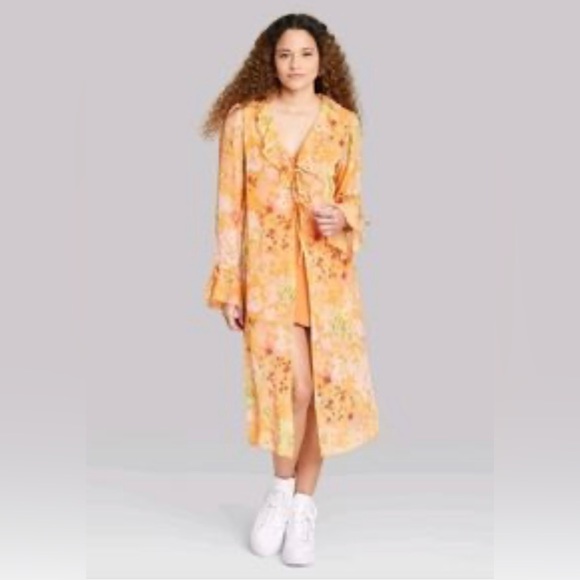 Wild Fable Orange Floral Tie Front Lightweight Duster/Jacket/Cover-Up/Ne… - Picture 4 of 13